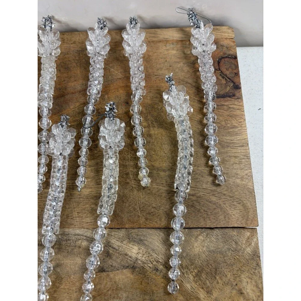 22 Vintage Christmas Clear Beaded Icicle Ornaments + 8 Candy Canes Handmade